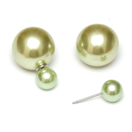 Light green ABS acrylic pearl ball double sided stud earrings