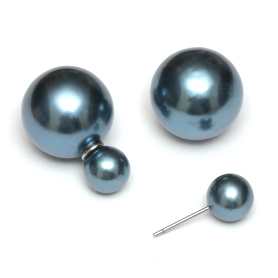 Royal blue ABS acrylic pearl ball double sided stud earrings