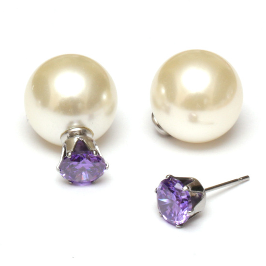 Violet CZ acrylic pearl bead 304 stainless steel...