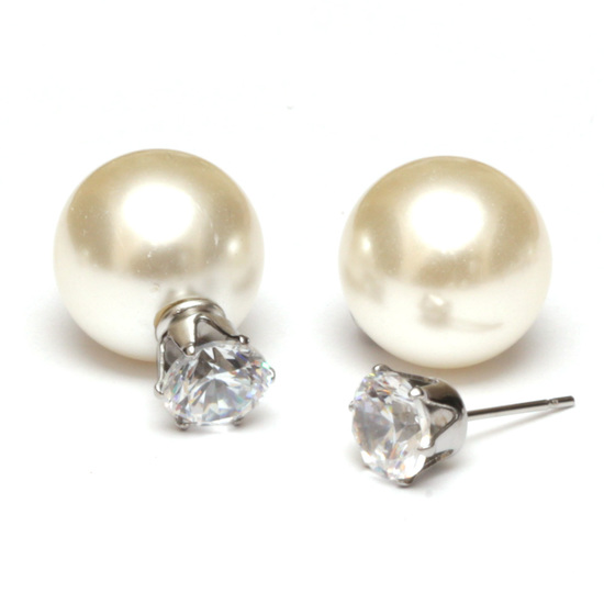 White CZ acrylic pearl bead 304 stainless steel...