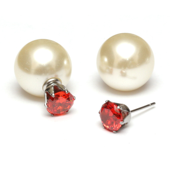 Orange red CZ acrylic pearl bead 304 stainless...