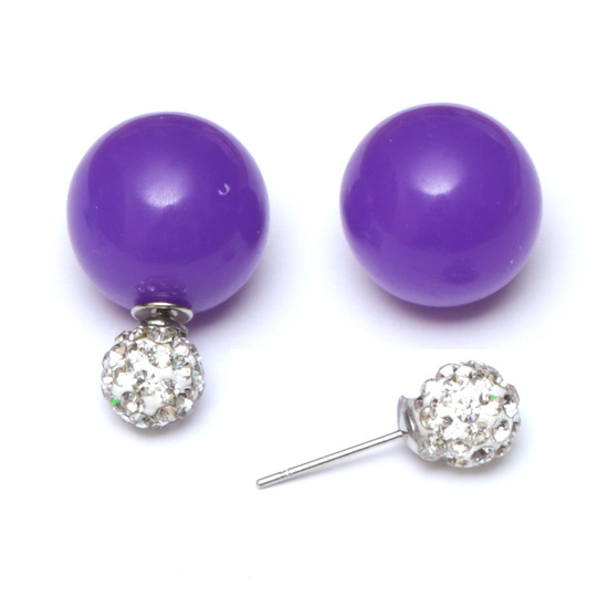 Mauve candy colour acrylic bead with crystal ball double sided stud earrings