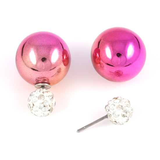 Fuchsia UV plating acrylic bead with crystal ball...