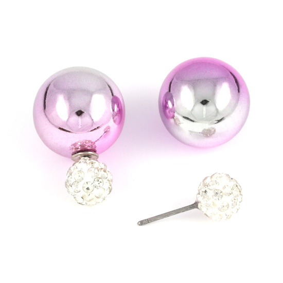 Silver orchid UV plating acrylic bead with crystal ball stud earrings