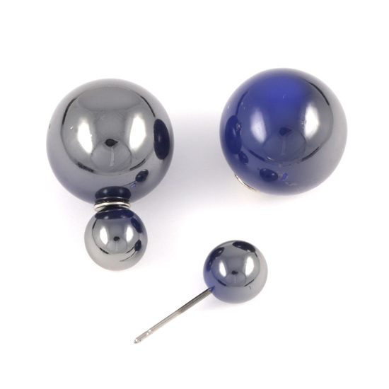Two tone midnight blue gray acrylic bead double sided ear studs