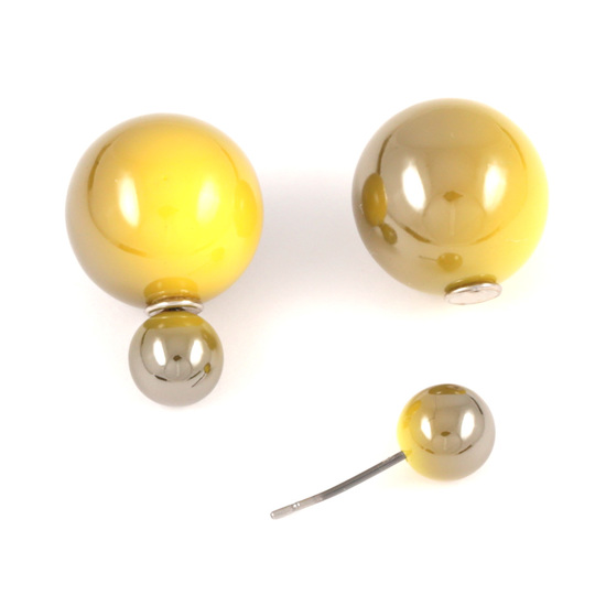 Two tone yellow acrylic bead double sided ear...