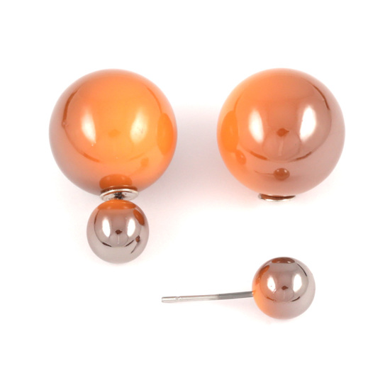 Two tone orange acrylic bead double sided ear studs