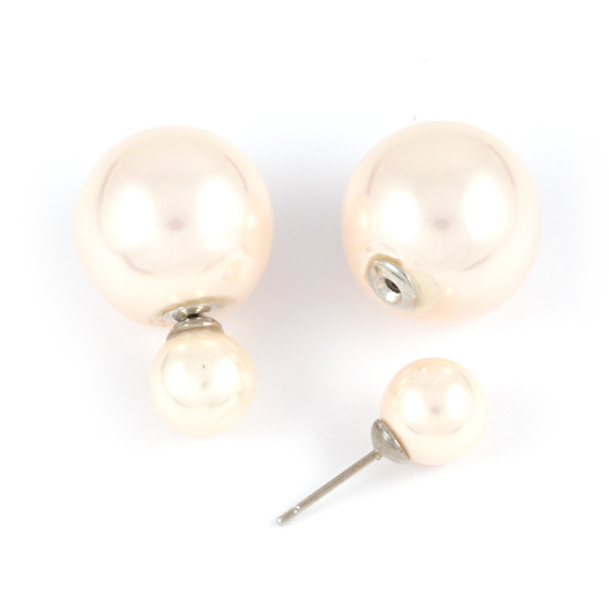 Peach puff sea shell pearl ball double sided stud...