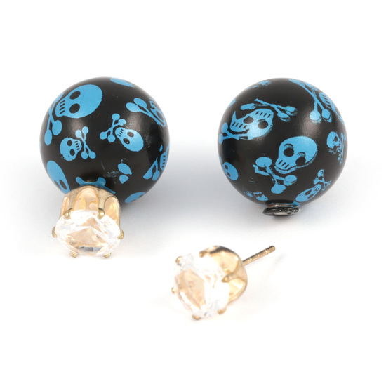 Dodger blue skull resin ball with CZ double sided...