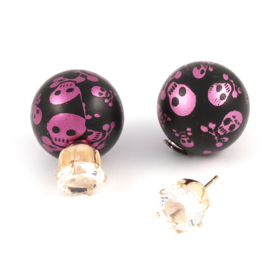 Hot pink skull resin ball with CZ double sided...