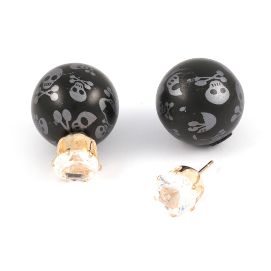 Grey skull resin ball with CZ double sided ear...