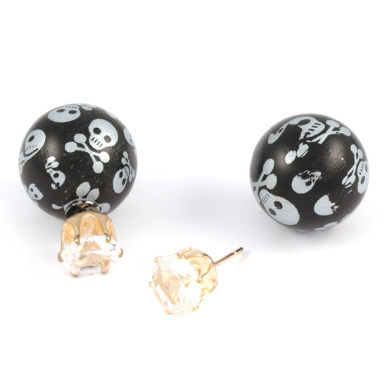 White skull resin ball with CZ double sided ear...