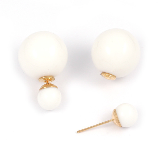 White resin bead double sided ear studs
