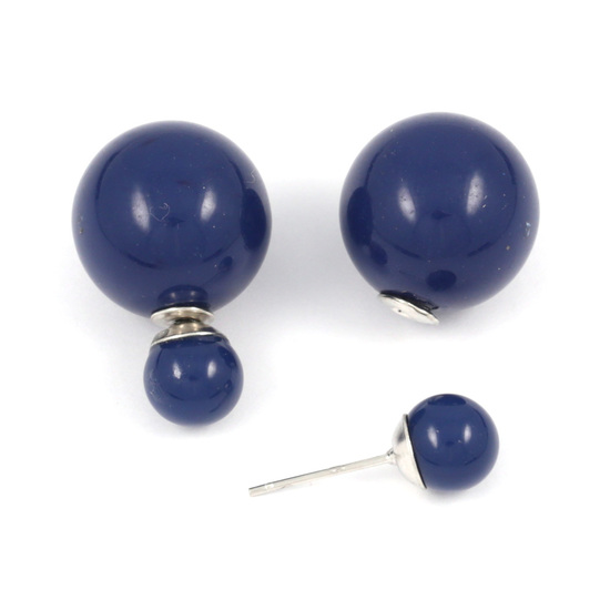 Marine blue acrylic ball double sided stud earrings