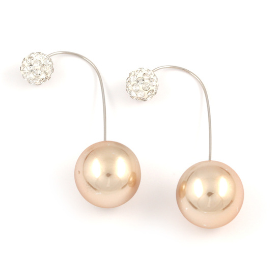 Wheat acrylic pearl bead with crystal ball double sided ear jackets earrings