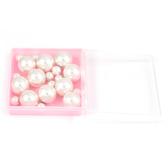 Box of 5 pairs white ABS acrylic pearl bead double...
