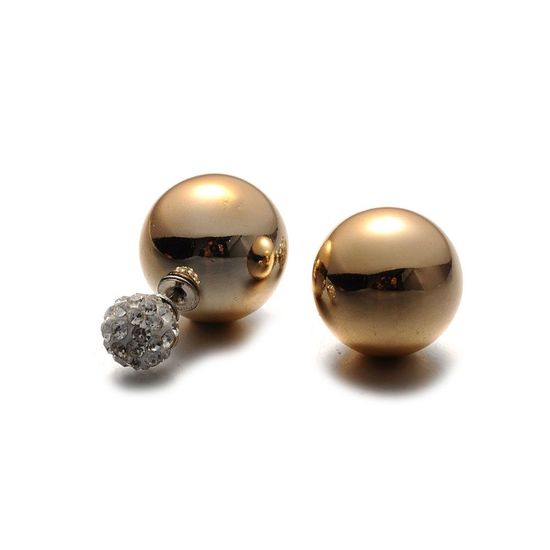 Dark Goldenrod Bead with Crystal Ball Double-sided Stud Earrings