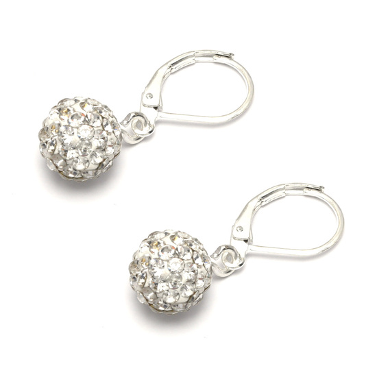White disco crystal ball Shamballa drop earrings
