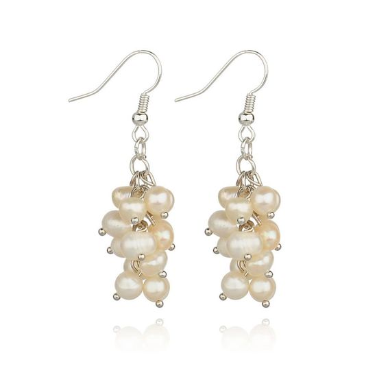 White Cluster Freshwater Pearls Cascade Drop Earrings