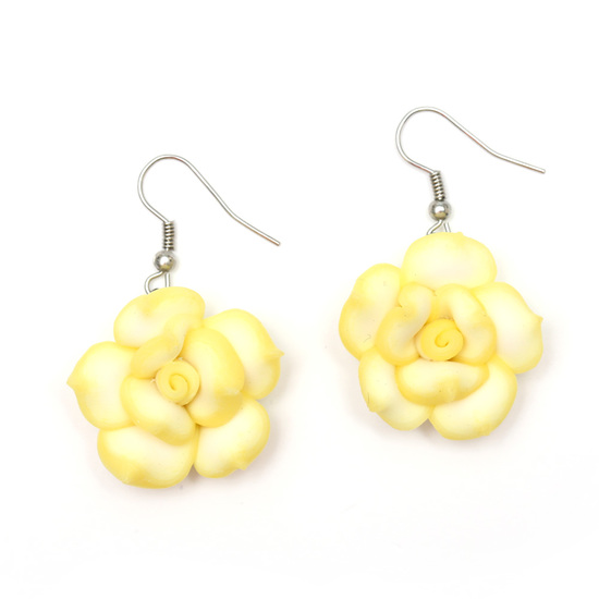White and Yellow Polymer Clay Flower Handmade Drop Earrings