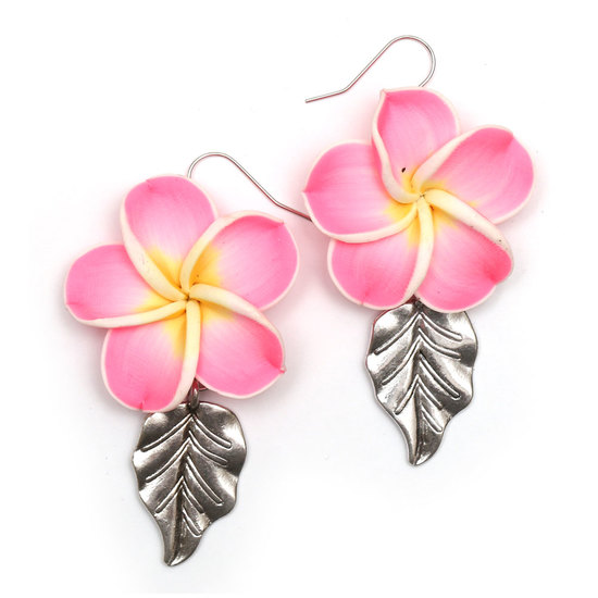 Handmade Pink Leelawadee Flower Polymer Clay Dangle...