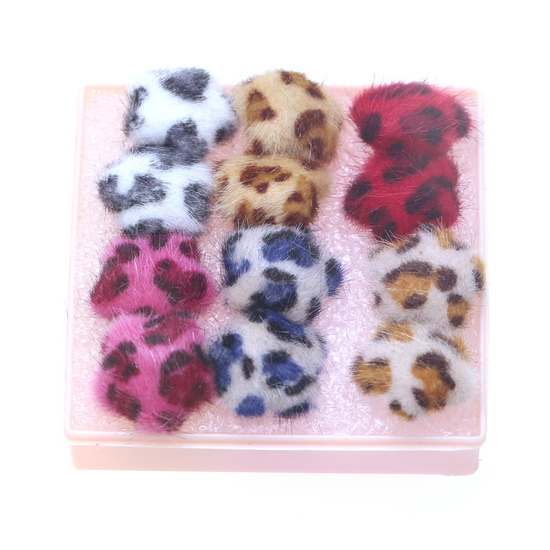 Box of 6 pairs vibrant velvet leopard star stud earrings - plastic posts 
