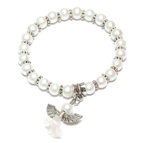 Lovely Bridal White Glass Pearl Beads Stretchy...