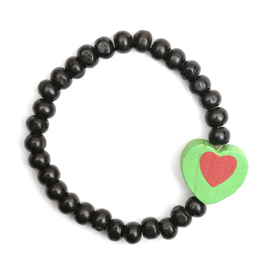 Black wooden stretchy kids bracelet with green...