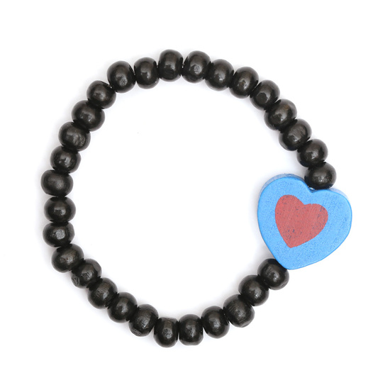 Black wooden stretchy kids bracelet with blue...