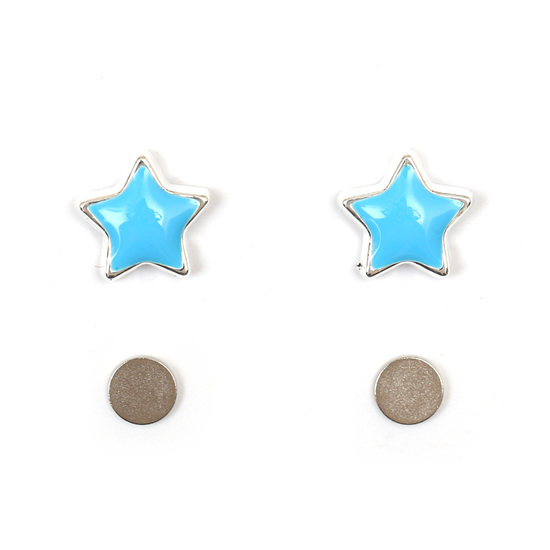 Blue enameled acrylic star magnetic earrings for non-pierced ears