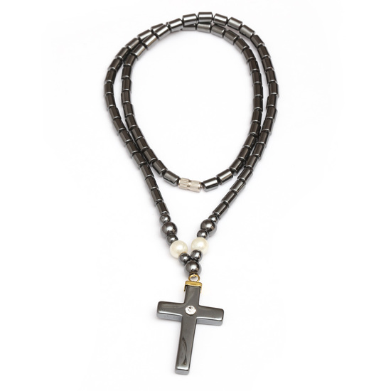 Black Hematite necklace with cross pendant