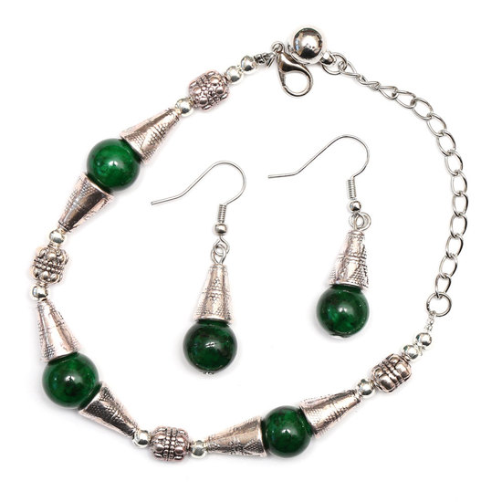 Green Natural Jade Jewelry Sets Earrings & Bracelet...