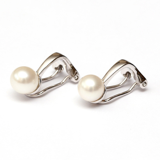 Clip-on Earrings with Freshwater Pearl and Sterling...