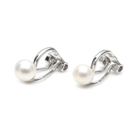 White Round Freshwater Pearl Sterling Silver Clip On Earrings