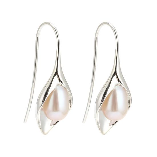 925 Sterling Silver Calla Lily Flower with Freshwater Pearl Drop Earrings