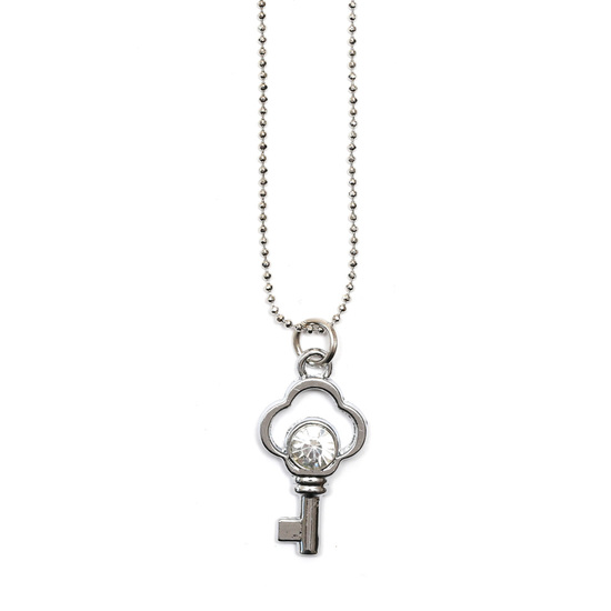 Silver tone key with rhinestones pendant necklace