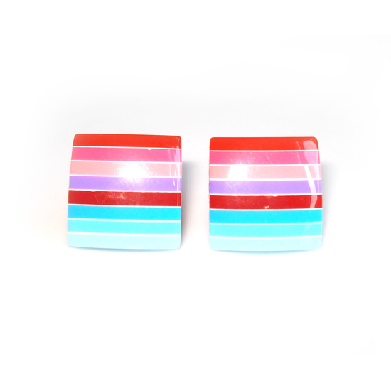 Mulitcoloured striped square stud earrings