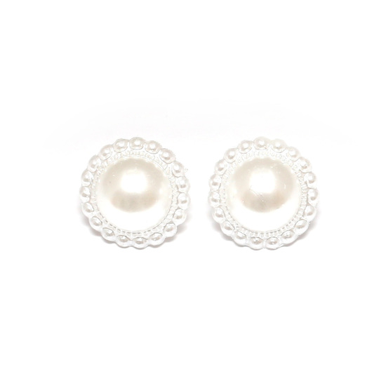 White pearly round button stud earrings