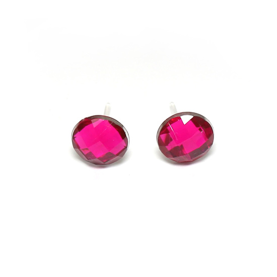 Pink, round, faceted stud earrings - Metal-free