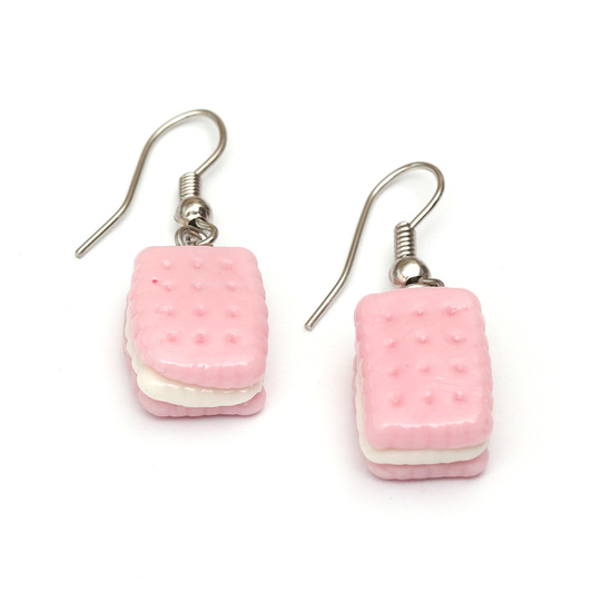 Pink Biscuit with White Filling Polymer Clay Earrings