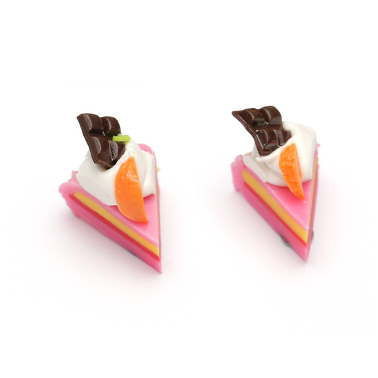 Pink Strawberry Cake Slice Polymer Clay Earrings
