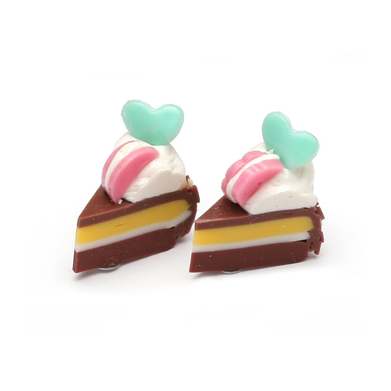 Brown Chocolate Cake Slice Polymer Clay Earrings