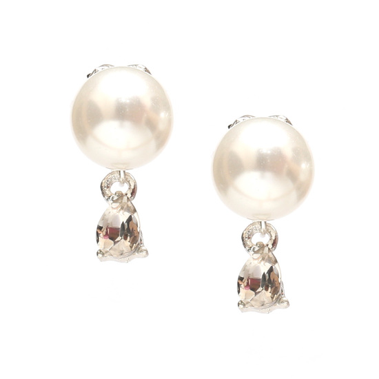 White faux-pearl with teardrop crystal drop clip...