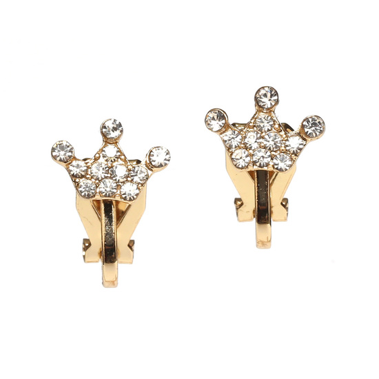 Gold-tone diamante crystal crown clip on earrings FREE Gift Box
