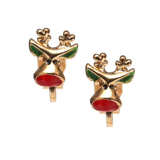 Christmas gold-tone reindeer clip on earrings FREE Gift Box