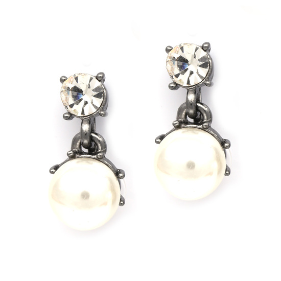 Crystal with white faux pearl drop clip on earrings