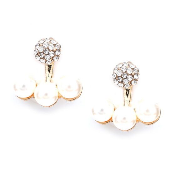 Diamante crystal with triple faux pearl clip on earrings