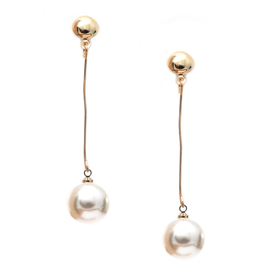 Dangle white faux pearl gold-tone drop clip on earrings