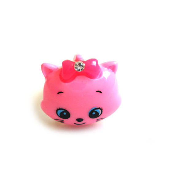 Light pink kitten with pink bow adjustable ring