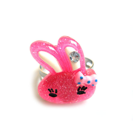Pink bunny adjustable ring